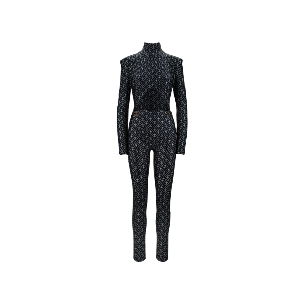 Elisabetta Franchi Gouden Logo Rits Jumpsuit Black Dames