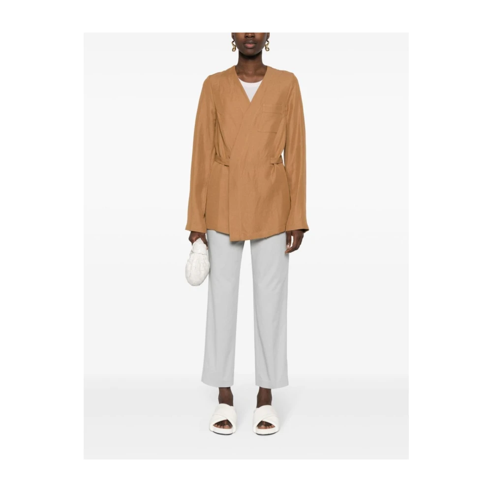 Fabiana Filippi Twill V-Hals Jas Zand Beige Dames