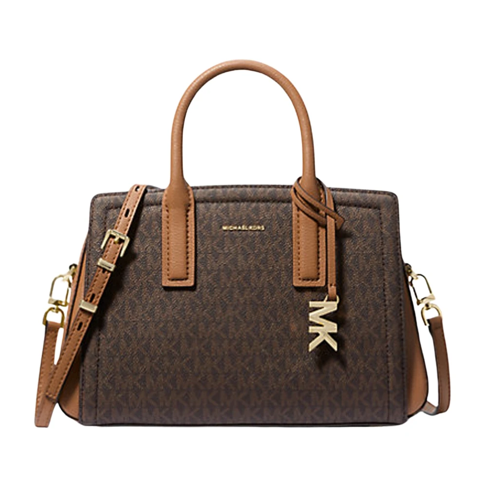 Michael Kors Gestructureerde Logo Print Schoudertas Brown Dames