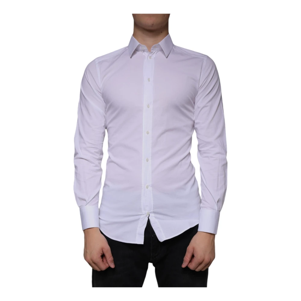 Dolce & Gabbana Men's White Casual Shirts, 4XS, Slim Fit Stretch Dress Shirt