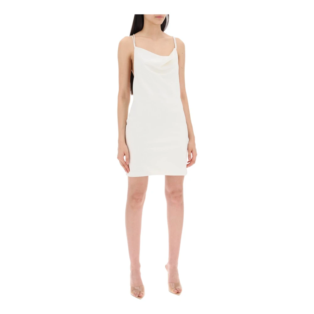Rotate Birger Christensen Satijnen Mini Slip Jurk met Ring Halslijn White Dames