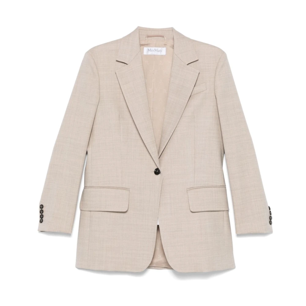 Beige Ull Blazer med Innsnitt Revers