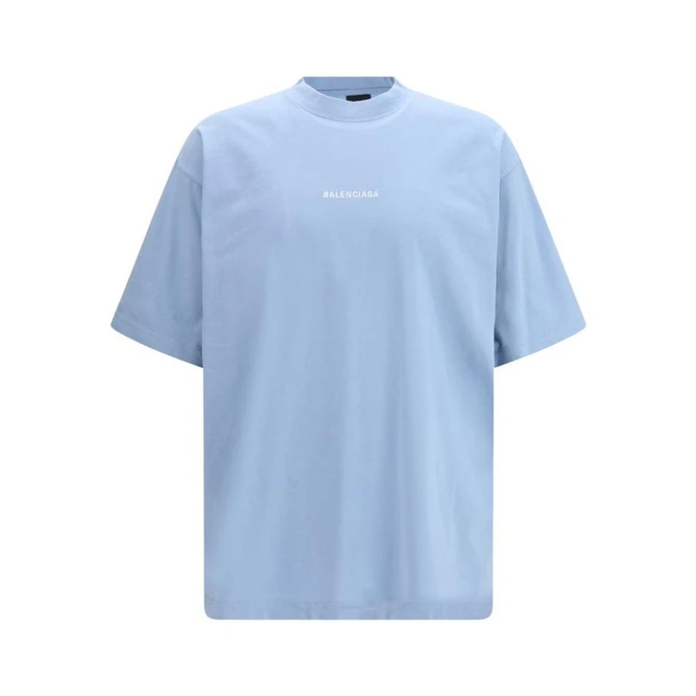 Balenciaga Men's Blue T-Shirts, S, Cotton Crew Neck T-Shirt