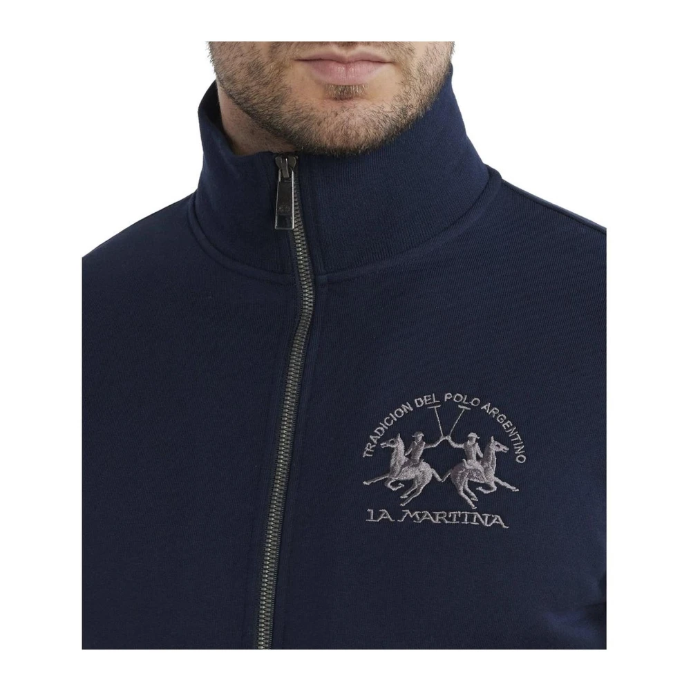 LA MARTINA Blauwe Geborduurde Rits Sweater Blue Heren