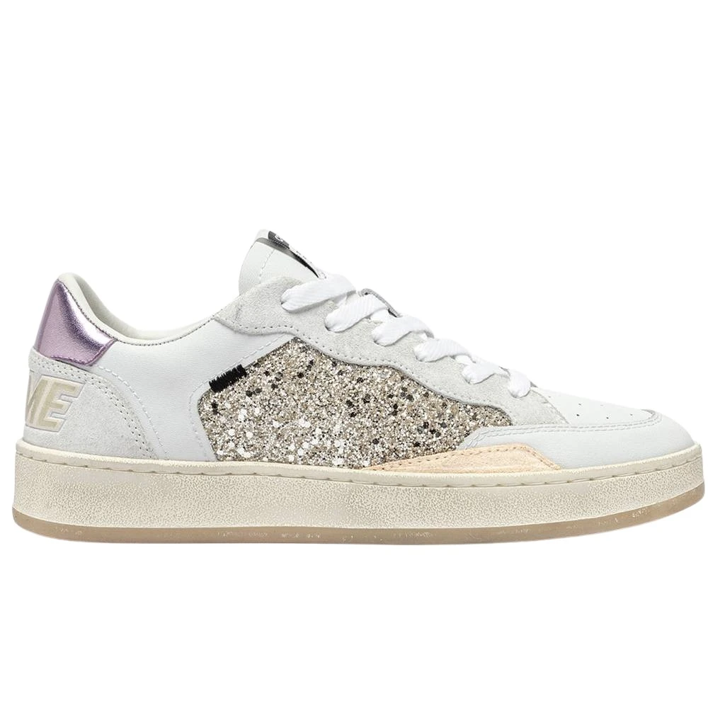Crime London Women's White Plum Leather Sneakers With Glitter Details