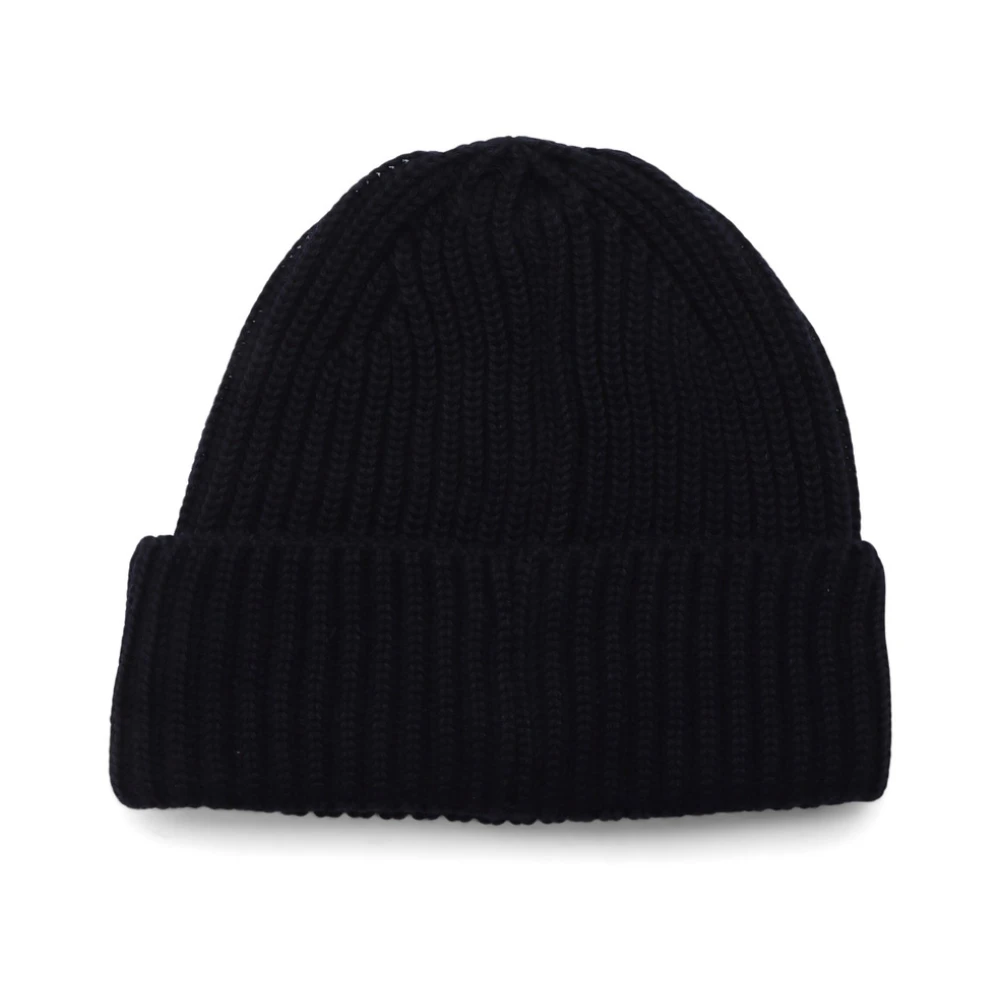 C.P. Company Merino Wol Ribgebreide Beanie Muts Blue Heren