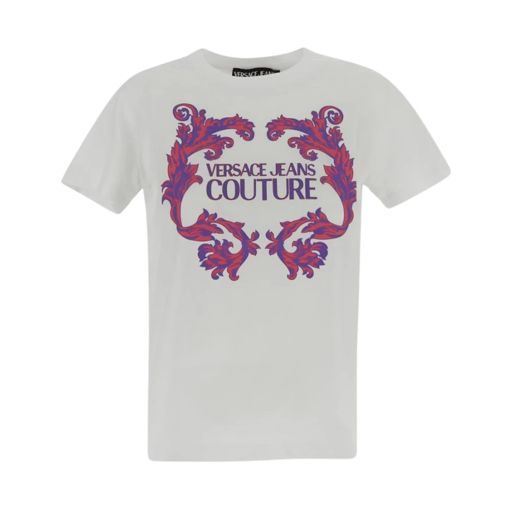 Versace Jeans Couture Barocco Print Crew Neck T-shirt White Dames