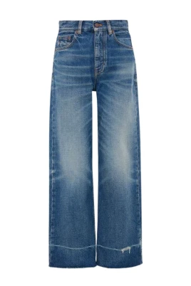 Bleknade bootcut-jeans med fransad nederkant