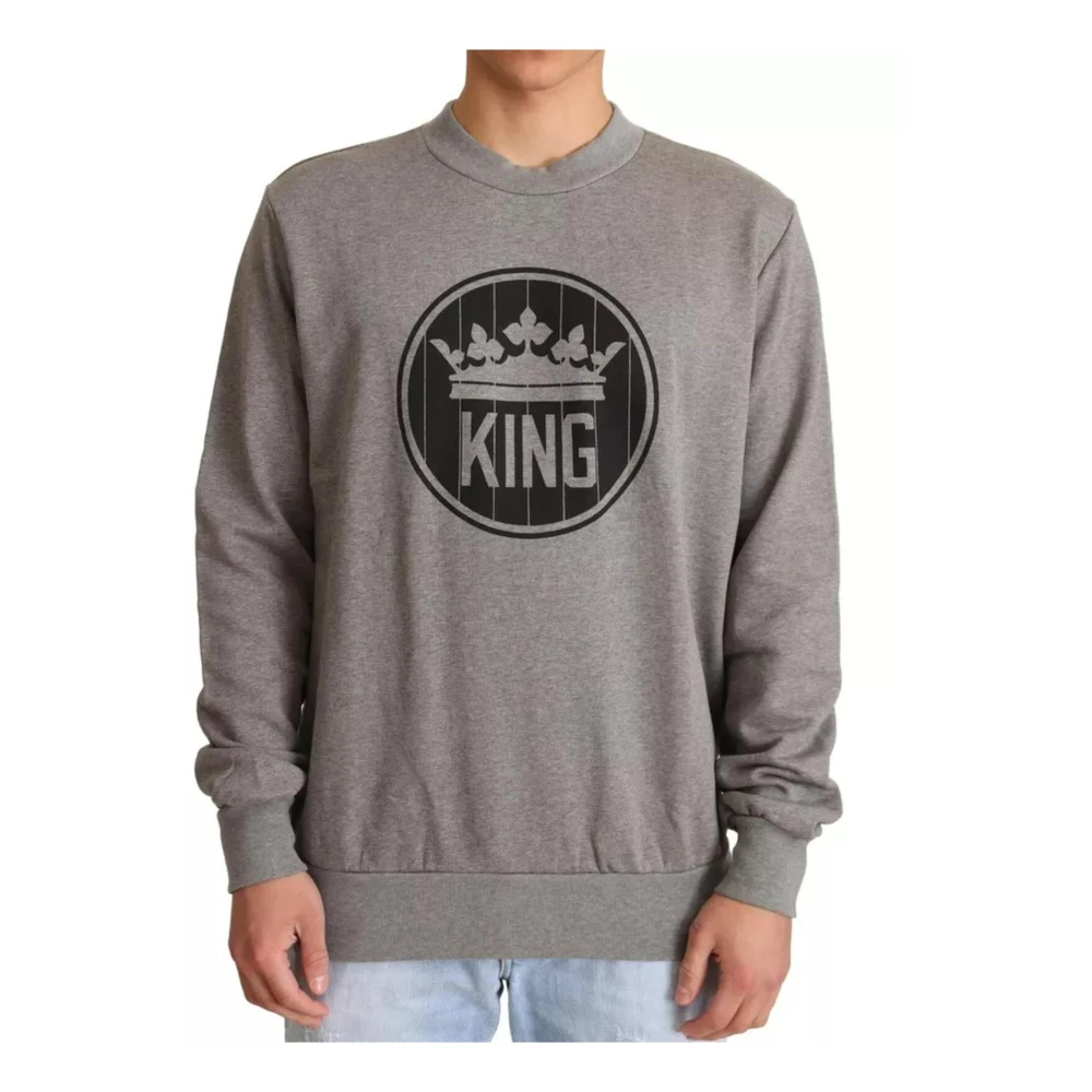 Dolce & Gabbana Grijze King Crown Katoenen Trui Gray Heren
