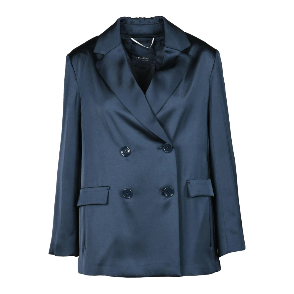 Max Mara Elegante Jas in Viscose Polyester Mix Blue Dames