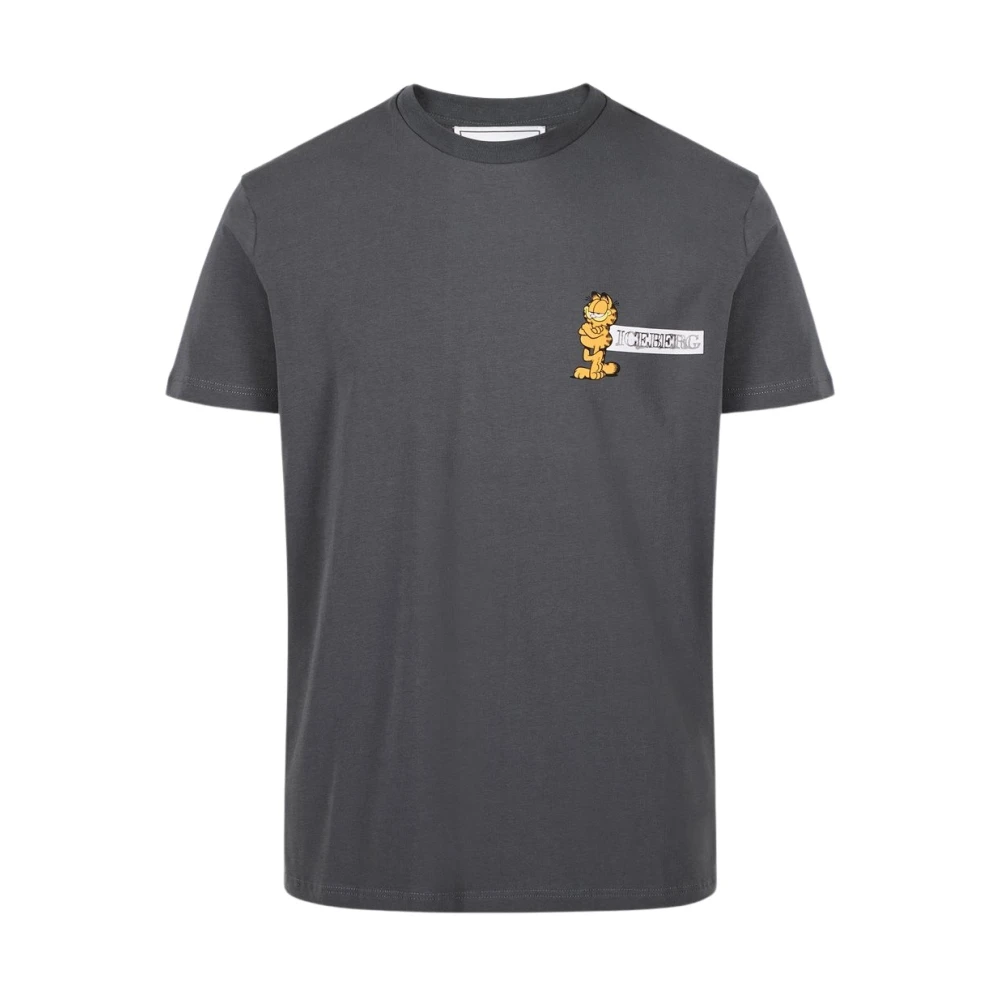 Iceberg Grijze slim-fit T-shirt in stretch jersey met Garfield-print en logo Gray Heren