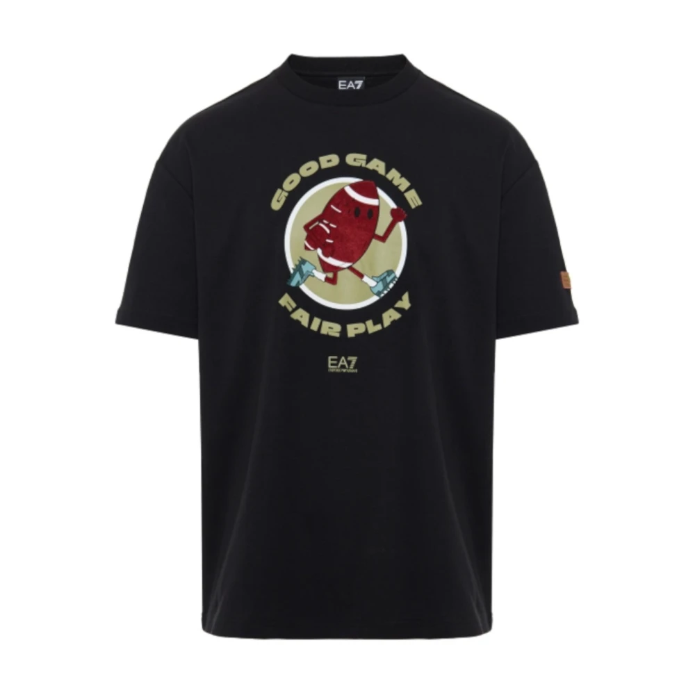 Emporio Armani Ea7 Mannelijk Zwart Tops Heren, M, Katoen, Train Graphic Series T-Shirt Met Korte Mouwen