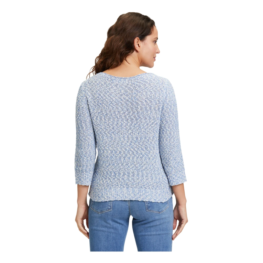 Betty & Co Gestreepte Lurex Gebreide Trui Blue Dames