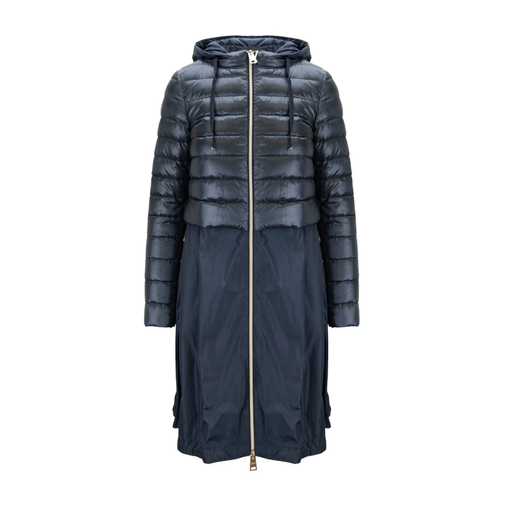 Herno Women's Blue Down Jackets, 2XS, Hooded Down Jacket With Gold Details