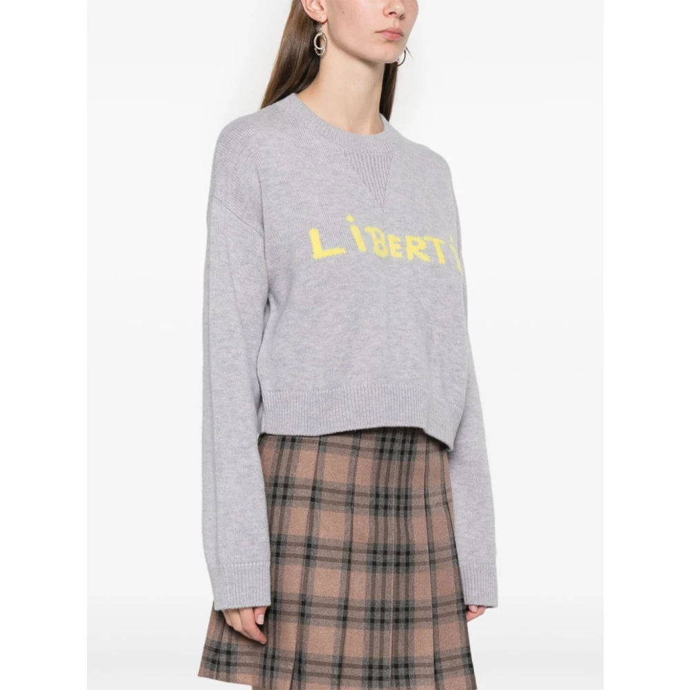 pinko Grijze Wol Kohona Sweater met Tekst Gray Dames