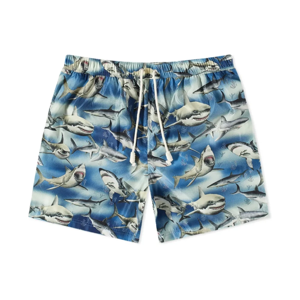 Palm Angels Men's Blue Shark Logo Swim Shorts - Beachwear - S - Swimwear
