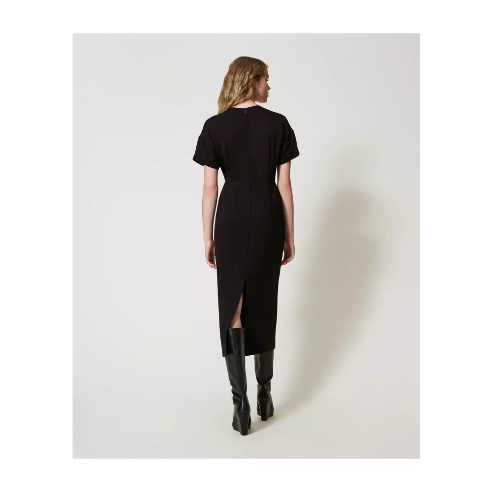 Twinset Milano Gebreide en Crêpe de Chine Jurk Black Dames