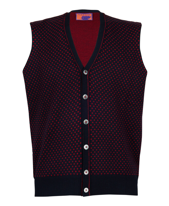 gilet-en-laine-bleu-avec-motif-lys