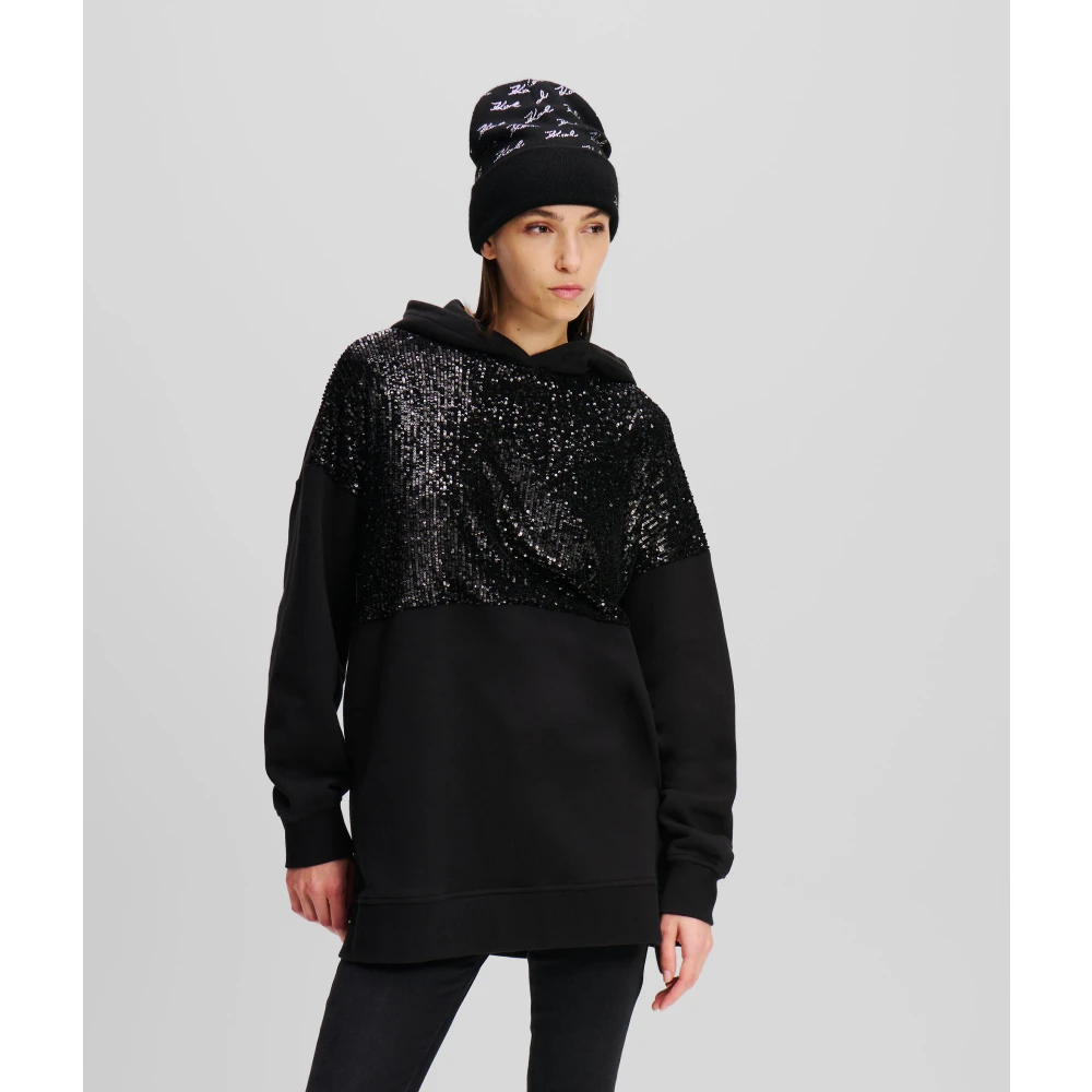 Karl Lagerfeld Hoodie met glinsterende paillettenafwerking Black Dames