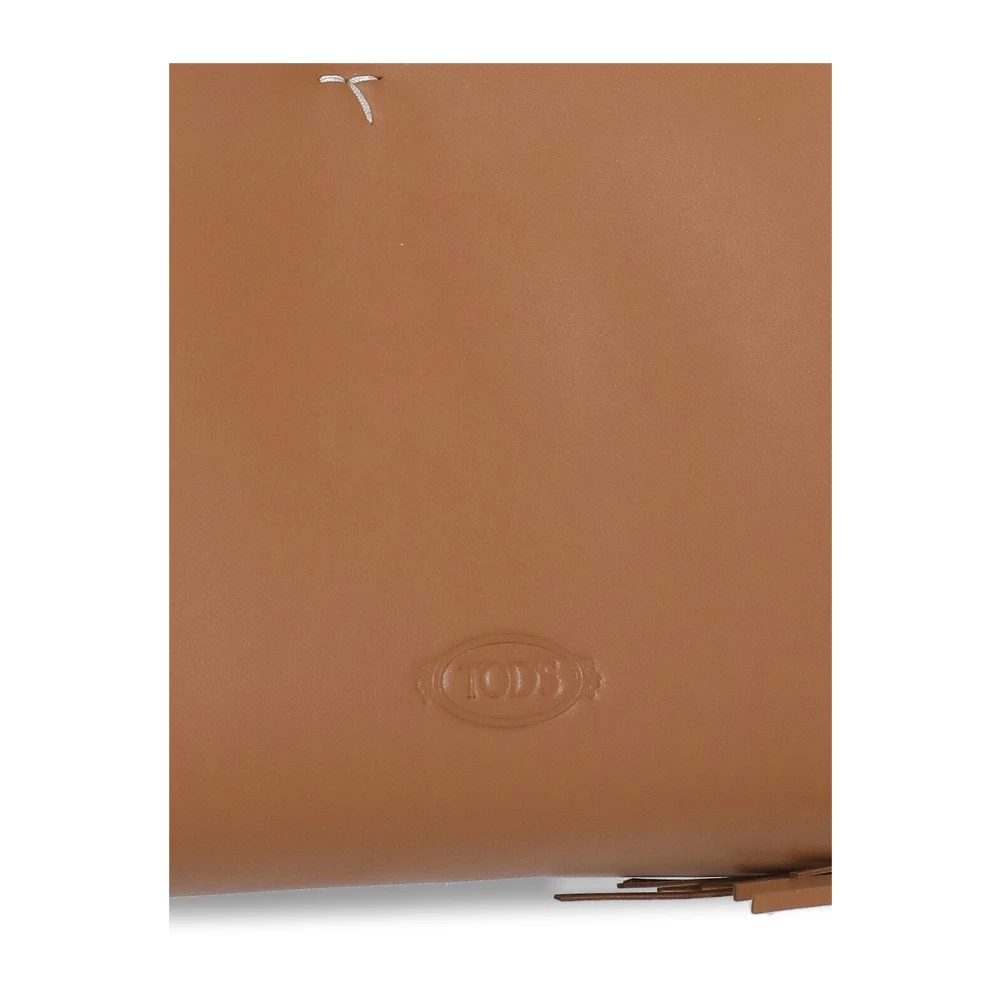 TOD'S Bruine Leren Schoudertas met Metalen Logo Brown Dames