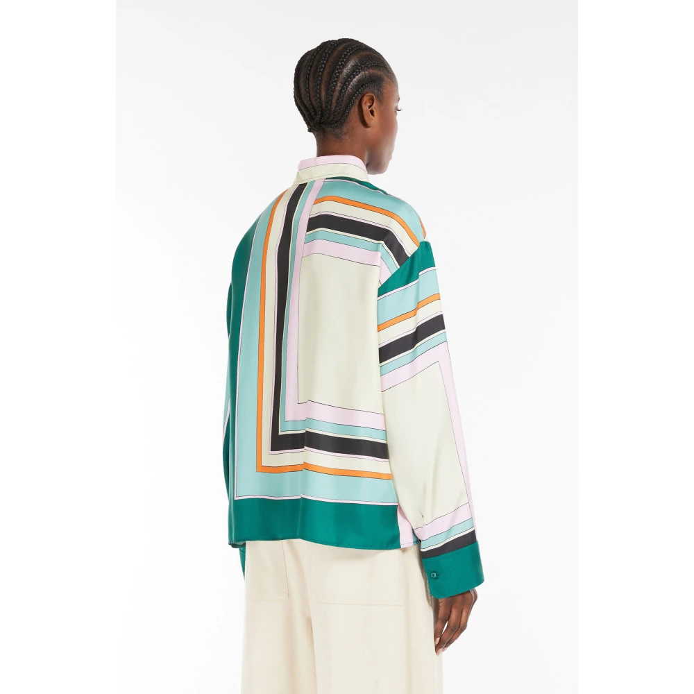 Max Mara Weekend Groene Zijden Twill Bedrukte Overhemd Multicolor Dames