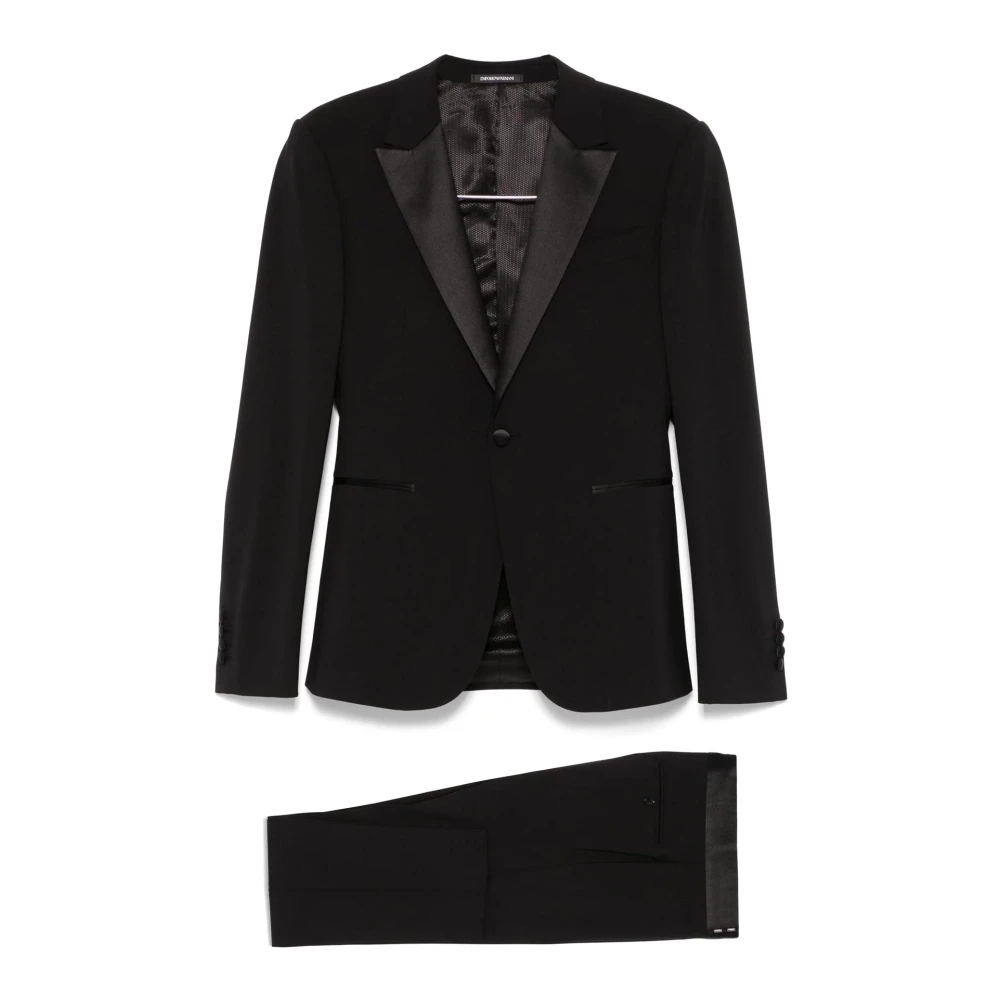 Emporio Armani Uomo Nero - Abito Con Finiture In Raso E Bottoni Frontali - Suits - L