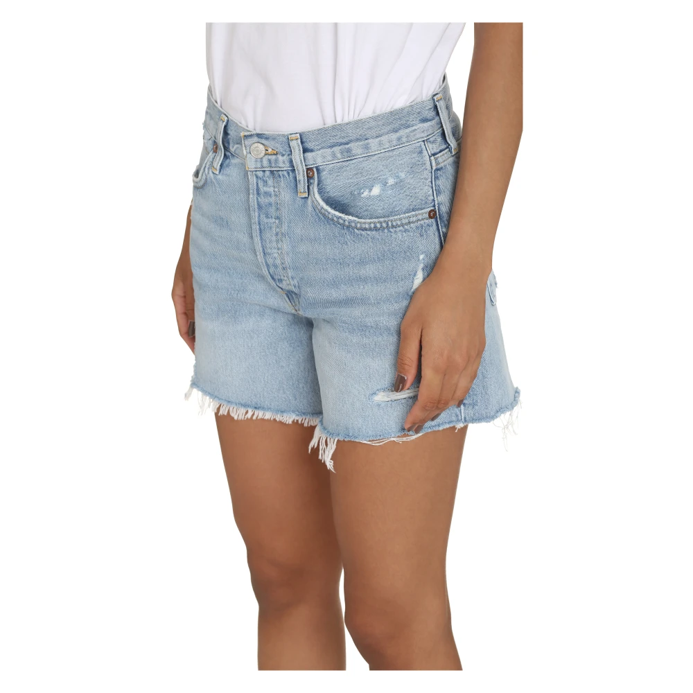 Agolde Denim Shorts met Metalen Knopen Blue Dames