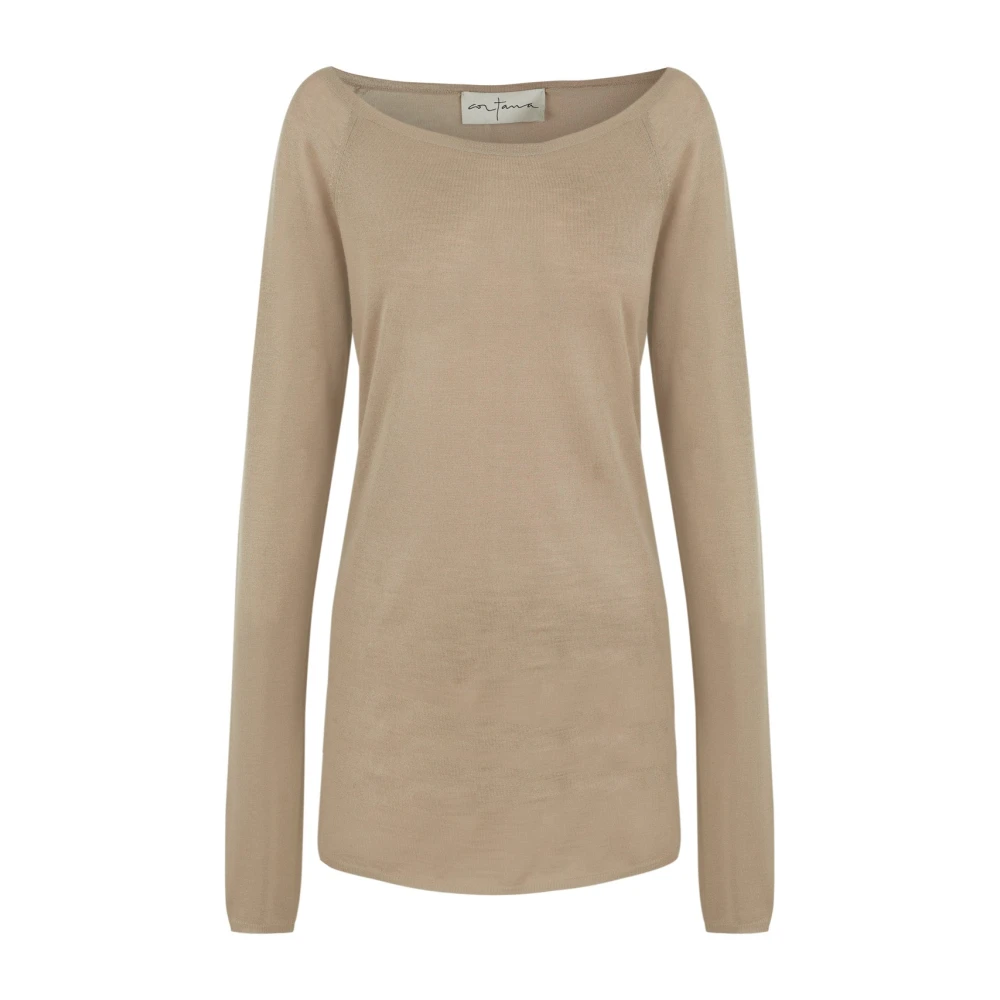 Cortana Women's Beige Long Boatneck Cashmere Jersey Sweater