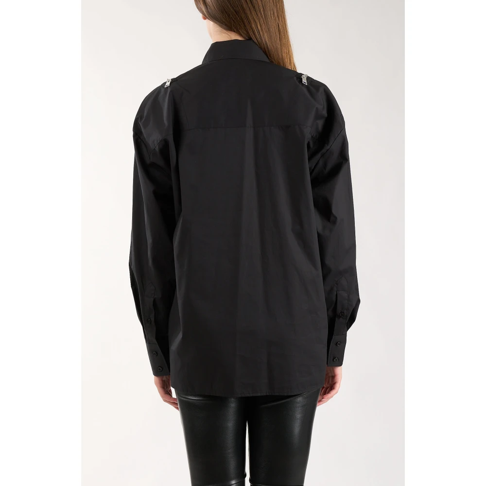 Msgm Oversized Poplin Shirt met Ritsen Black Dames
