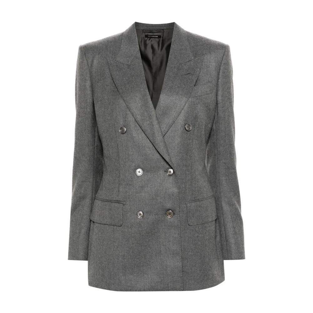 Tom Ford Grijze Wollen Jas Peak Revers Gray Dames