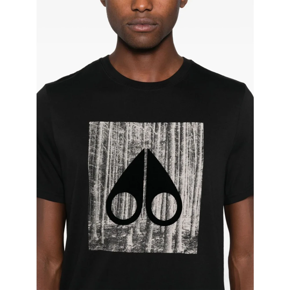 Moose Knuckles Zwarte Crew Neck T-shirt met Flocked Logo Black Heren
