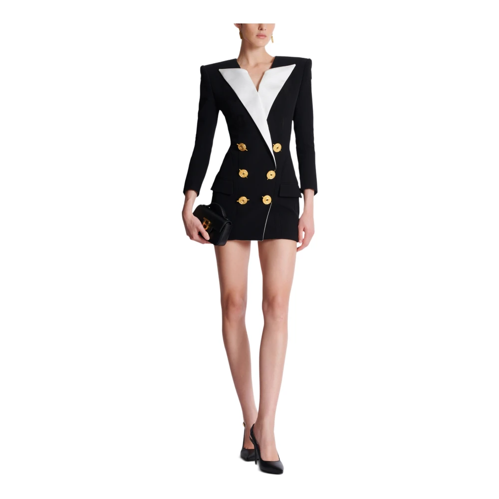 Balmain Korte tweekleurige crêpe jurk Black Dames