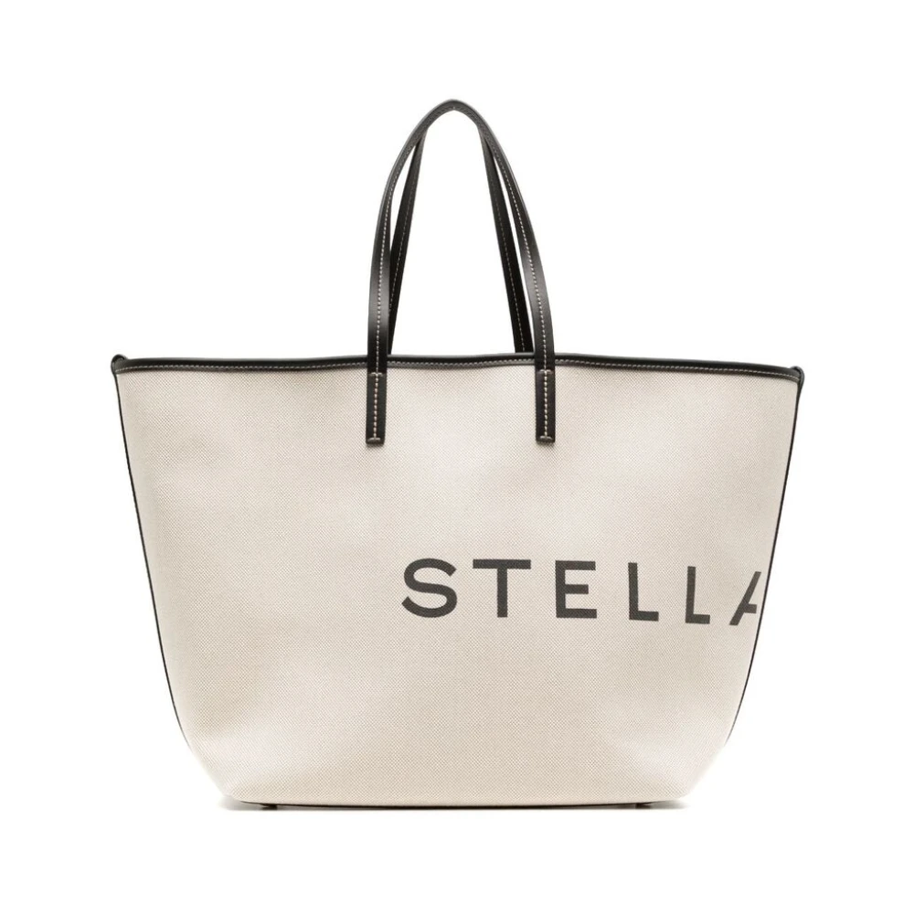 Stella Mccartney Logo-Print Katoenen Tote Bag Beige Dames
