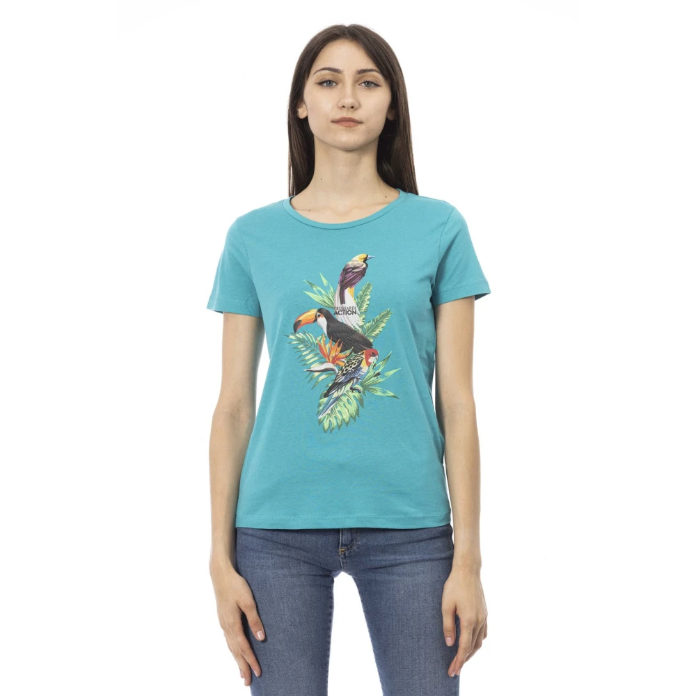 Trussardi Women's Blue T-Shirts, Xs, Casual Short Sleeve T-Shirt Front Print