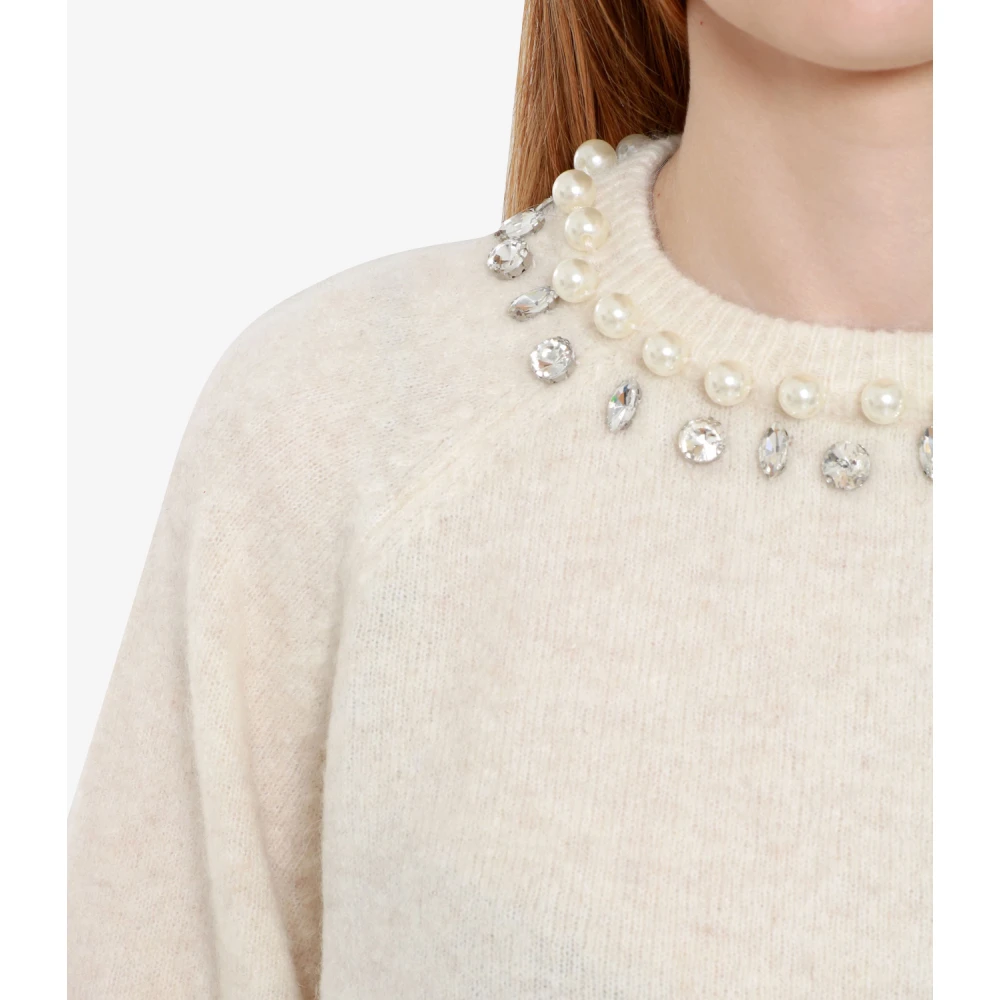 Kaos Trui van wolmix met pareldetails Beige Dames
