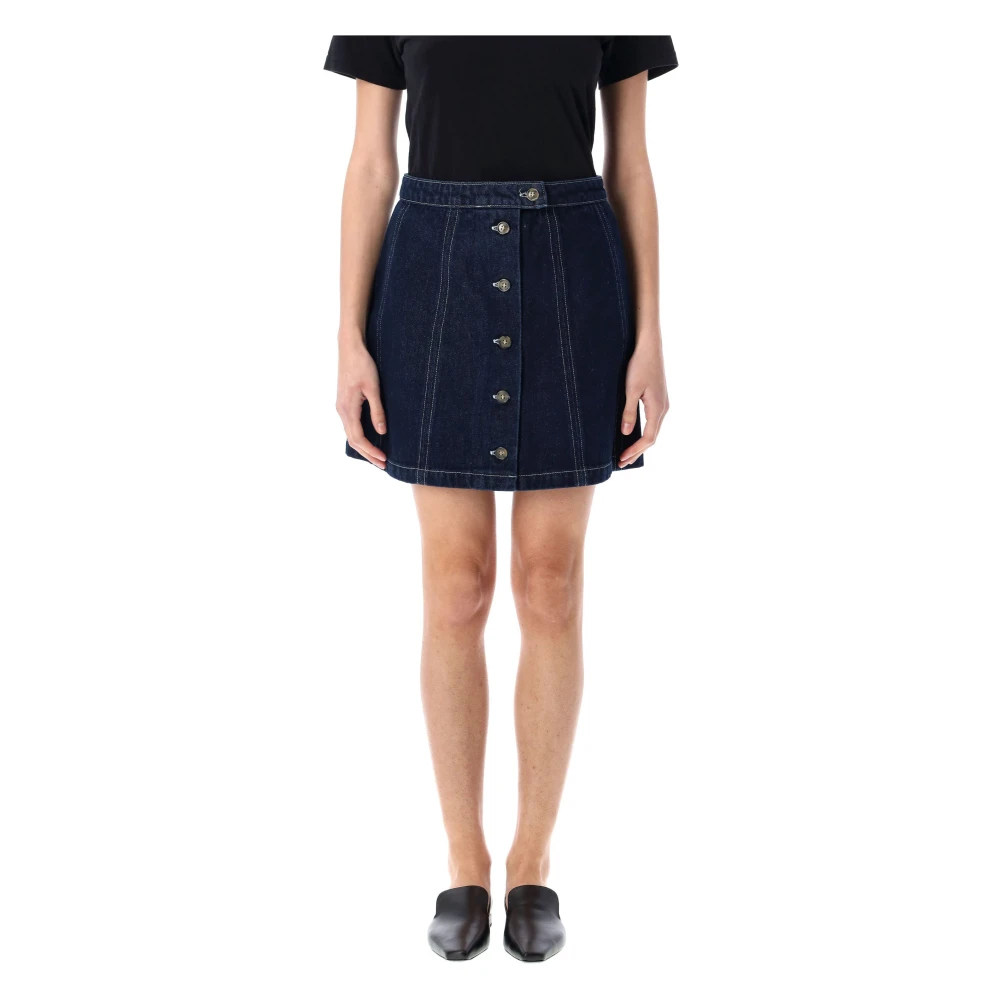 A.p.c. Navy Denim Mini Rok Trapezium Snit Blue Dames