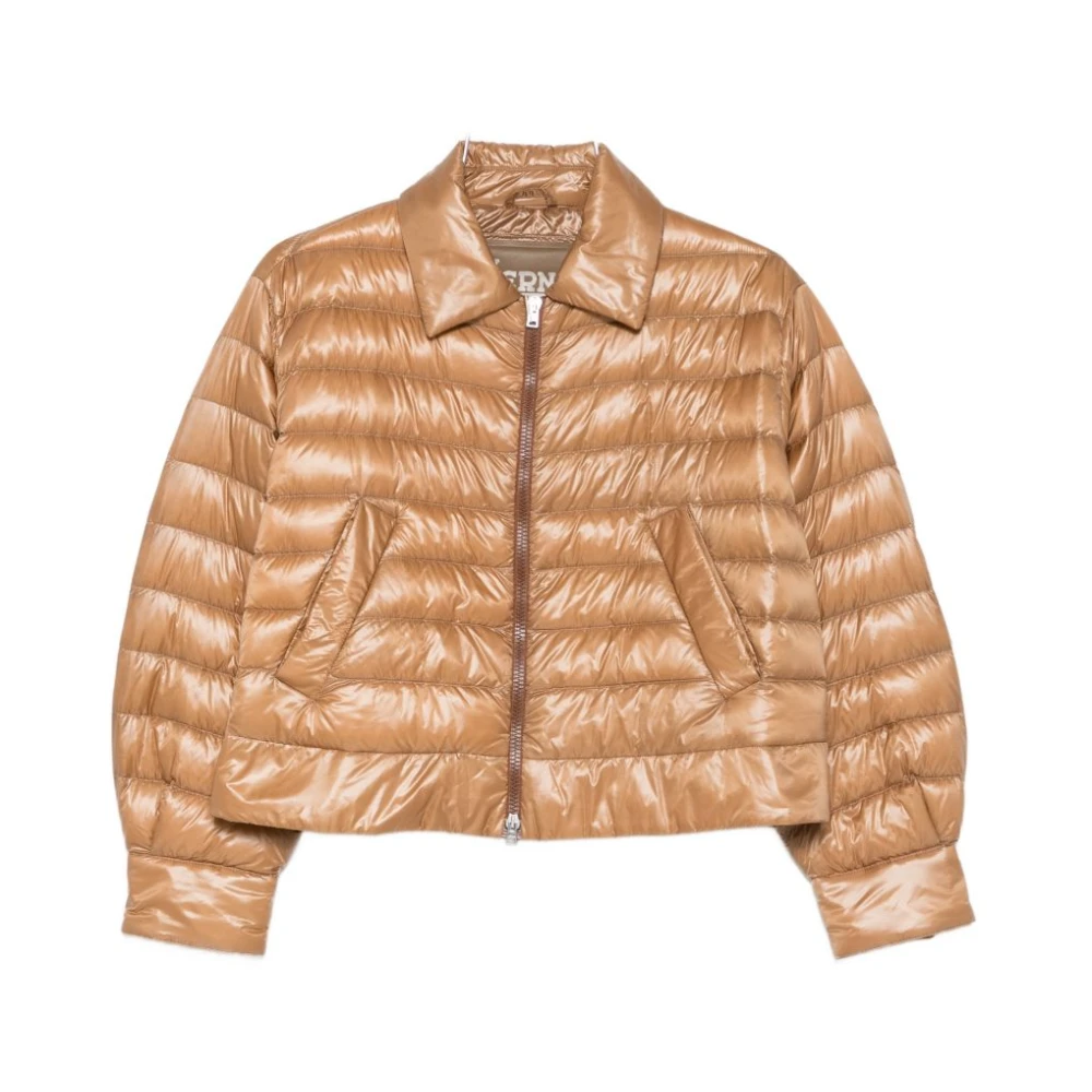 Herno Women's Brown Down Jackets, S, Polo-Collar Quilted Jacket