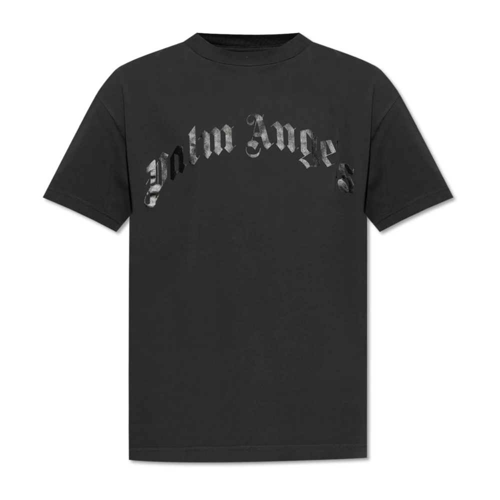 Palm Angels Glittered Logo Klassiek Zwart T-shirt Black Heren