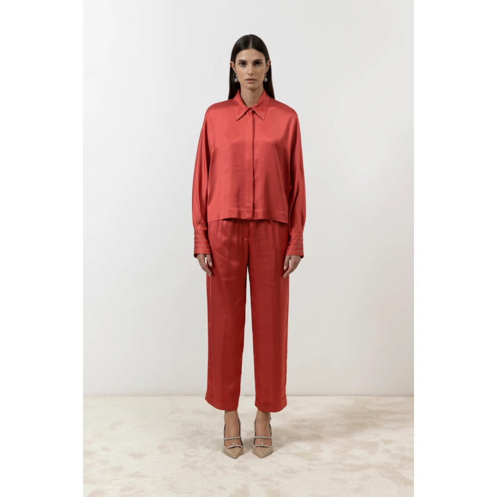 PESERICO Viscose satijnen broek Red Dames