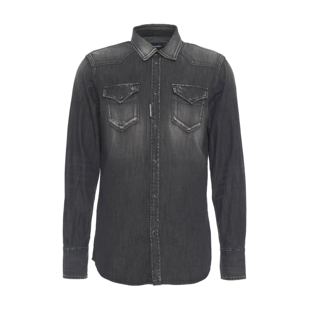 Dsquared2 Svart Western Denim Skjorta Stilren Casual Black, Herr