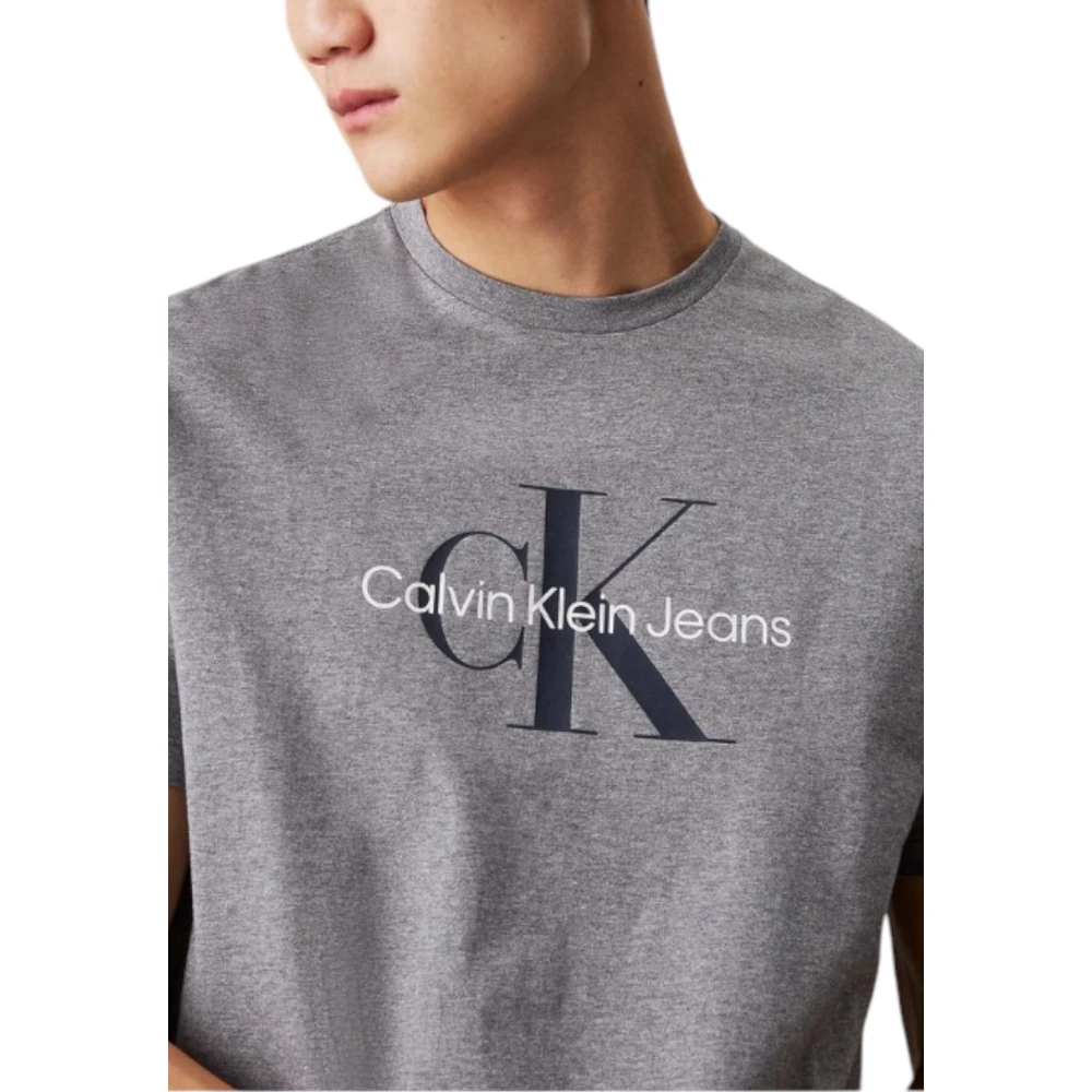 Calvin Klein Jeans Grijze Bedrukte T-shirt met Ronde Hals Gray Heren
