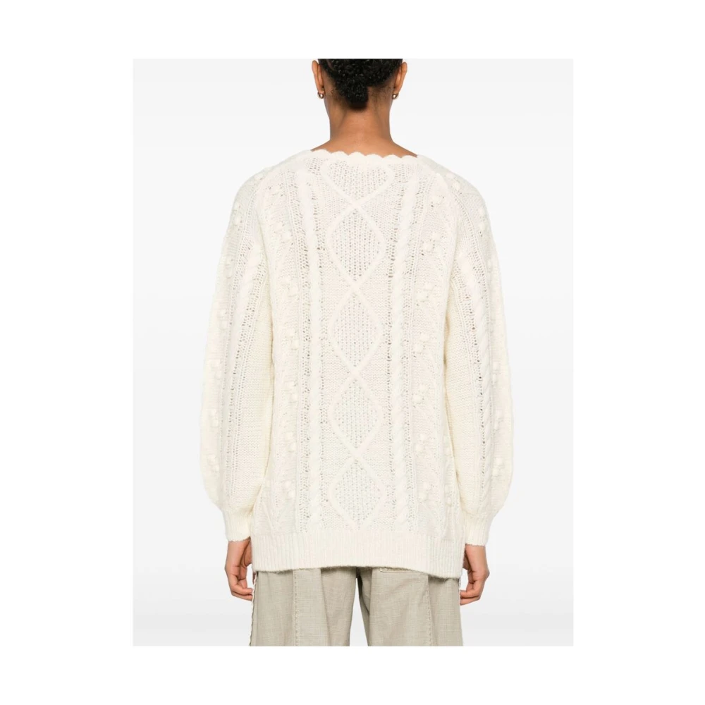 Louise Misha Witte Aran Gebreide Trui Beige Dames