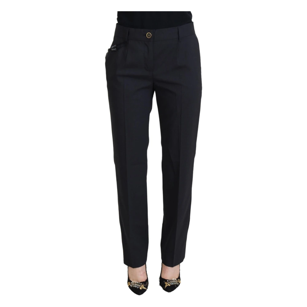 Dolce & Gabbana Women's Black Slim-Fit Trousers, S, Chic Grey Wool Blend Trousers For Elevated Style