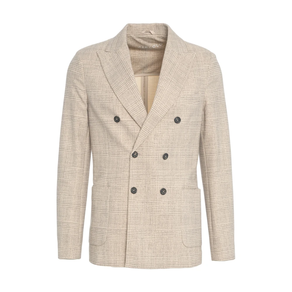Circolo 1901 Men's Beige Blazers, 2XL, Glencheck Double-Breasted Blazer