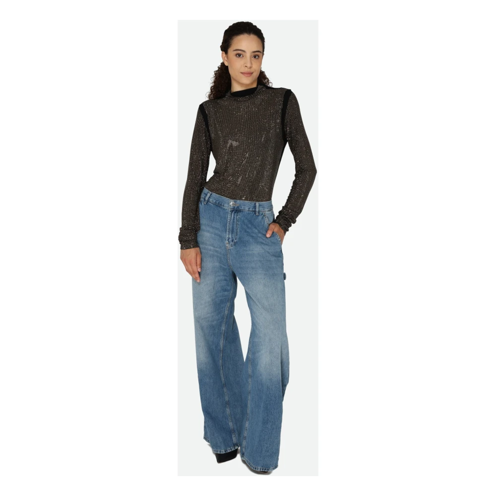 PATRIZIA PEPE Zwarte Paillet T-shirt Black Dames