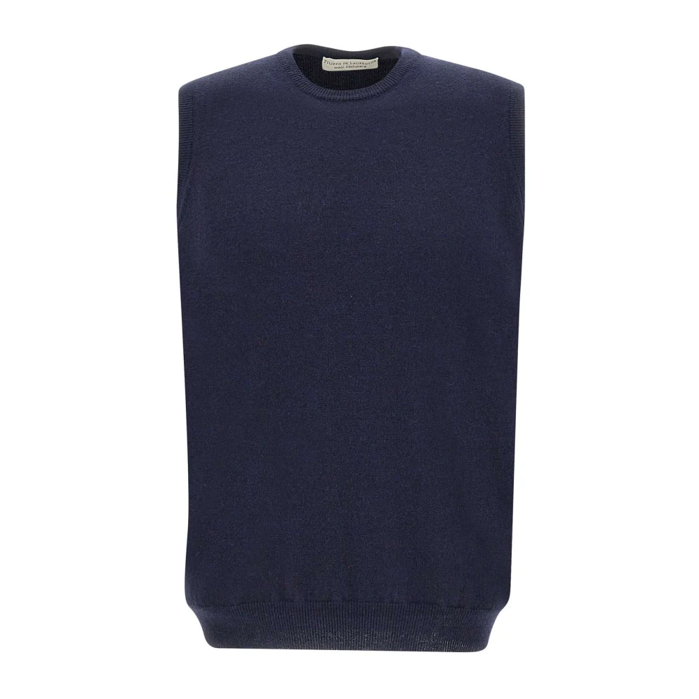 Filippo De Laurentiis Blå Ull Kashmir Crew Neck Sweater Blue, Herr