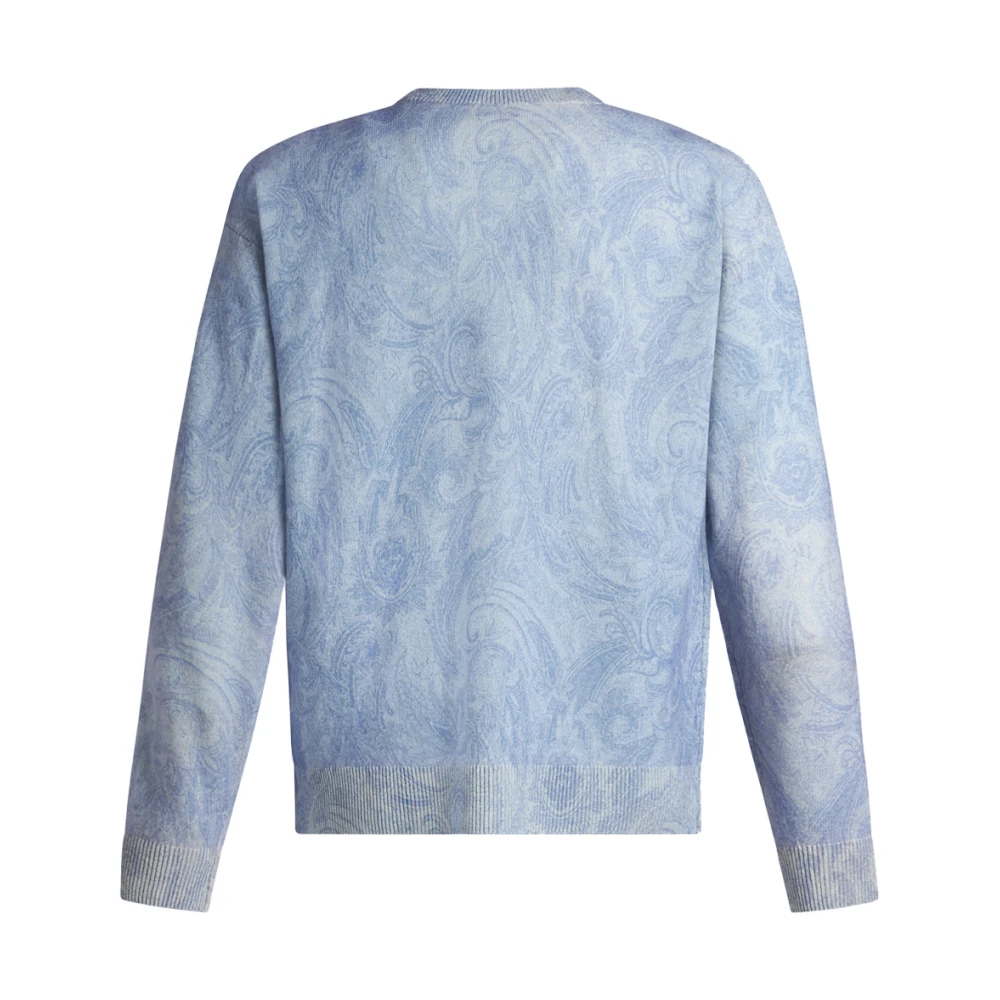 ETRO Blauwe Wol Crew-Neck Sweater met Paisley Blue Heren