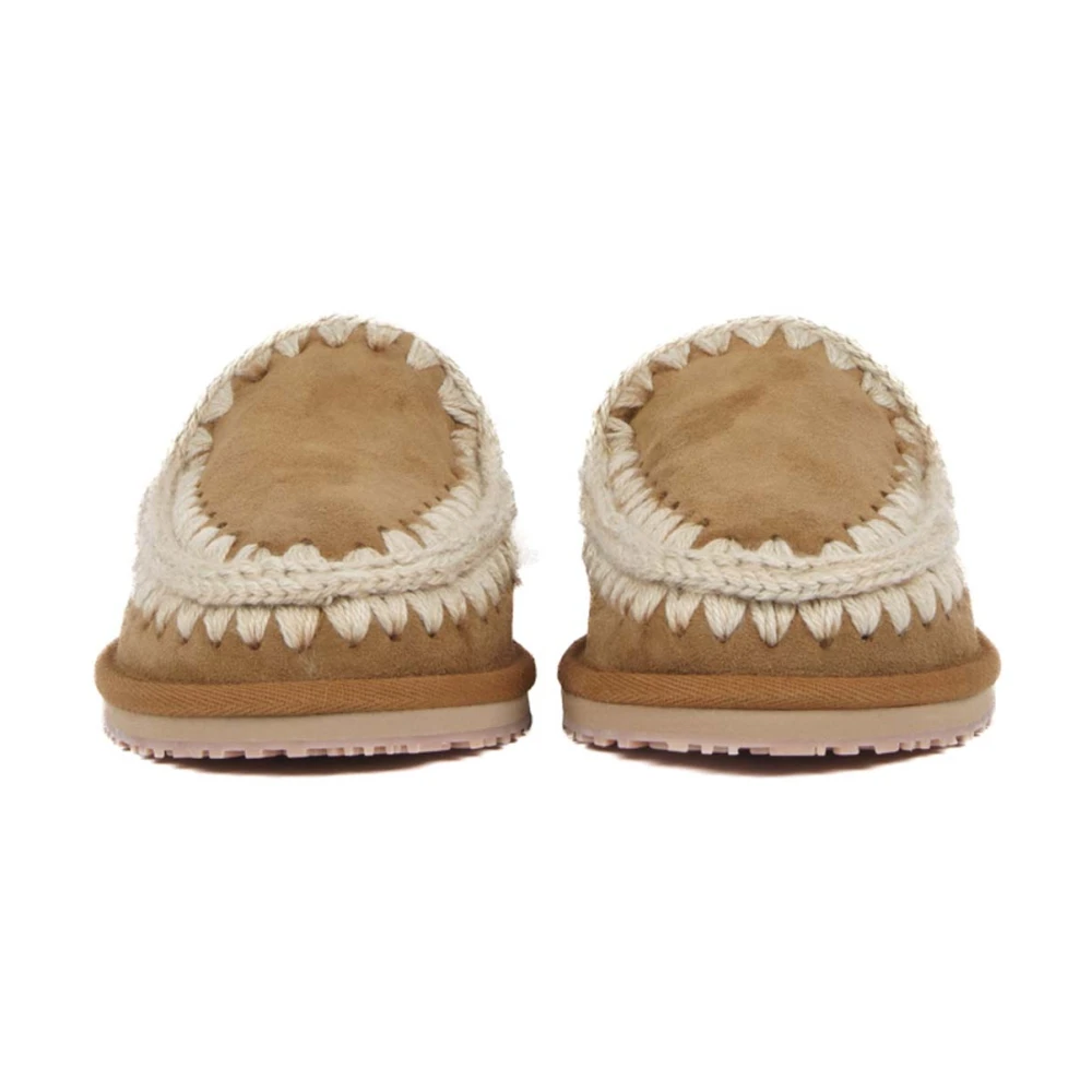 Mou Leren Slipper met Beige Stiksels Brown Dames