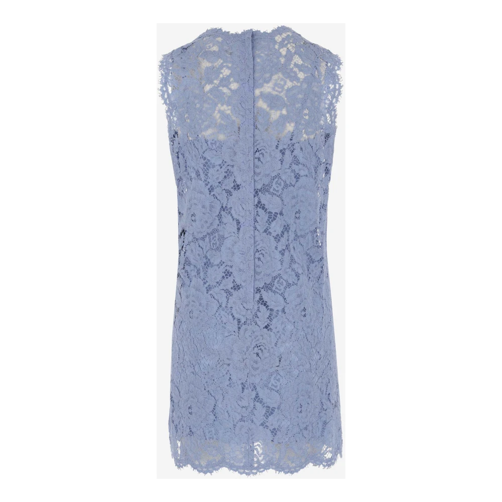 Dolce & Gabbana Bloemenkanten Jurk Lichtblauw Blue Dames