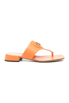 Orange Lädersandaler, Slip-On Stil